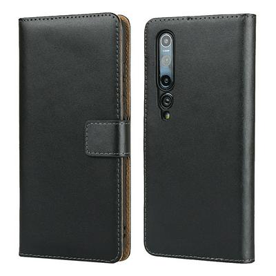 Plain Weave Shock-Absorption Side Flip Genuine Leather + Soft TPU Magnetic Buckle with Card Slots and Stand Wallet Case for Xiaomi Mi 10 5G
