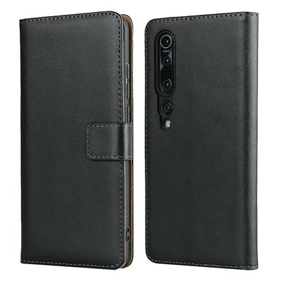 Plain Weave Shock-Absorption Side Flip Genuine Leather + Soft TPU Magnetic Buckle with Card Slots and Stand Wallet Case for Xiaomi Mi 10 Pro 5G
