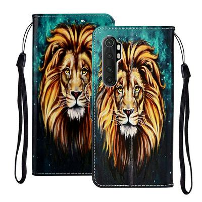 Relief Color Painting Side Flip Scratch Resistant PU Leather Wallet Phone Protective Case with Stand and Wrist Strap for Xiaomi Mi Note10 Lite