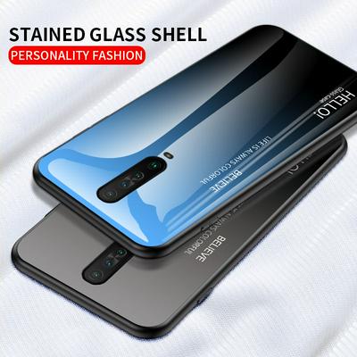 Luxury Gradient Bicolor 9H Explosion-Proof Anti-Scratch Tempered Glass Back + Soft TPU Bumper Frame Support Wireless Charging Back Cover Case for Xiaomi Redmi K30 