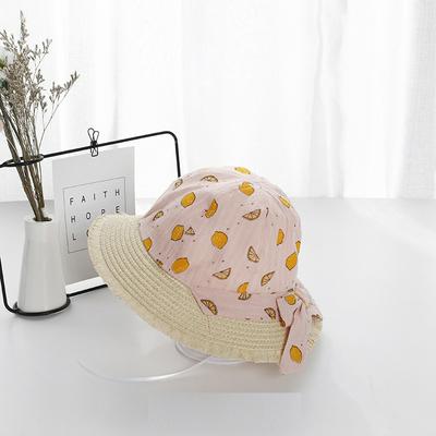 Fashion Fruit Pattern Raw Edge Bow-Knot Children Boys and Girls Dome Outdoor Sunscreen Cloth Straw Basin Cap