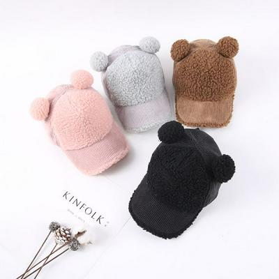 BQ329 Autumn Winter Solid Color Corduroy Lamb Hair Double-Hair Ball Boys and Girls Dome Baseball Cap