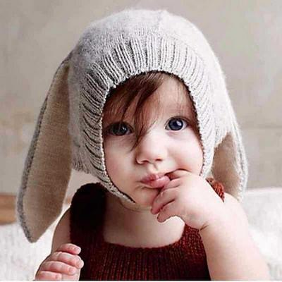 Cute Rabbit Ears Soft Warm Toddler Kids Knitted Woolen Bunny Beanie Cap for Unisex Baby 0-3Y Newborn Photo Props