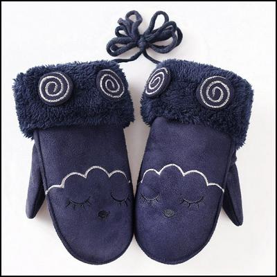 100A Cartoon Deer Thickening Embroidery Winter Plus Velvet Children's Warm Bag Fingers Suede Gloves with Finger Rope 