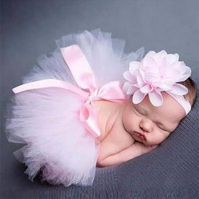 Tutu Skirt + Flower Headband Baby Girls Photography Props Newborn Birthday Set 