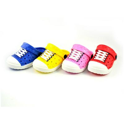 Anti-Slip Breathable Child Imitation Canvas Shoes Lace Hole EVA Beach Sandals Garden Slippers for Girls Boys Kids