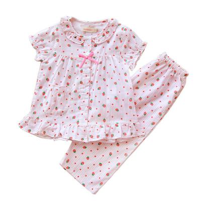 Children Summer Cotton Double Gauze Children's Pajamas Short-sleeved Girl's Sleepwear  Tops + Pants Nightwear Children Summer Thin  