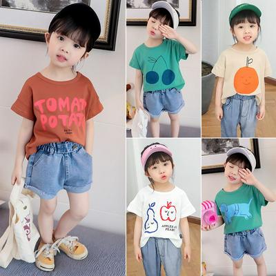 80-130cm Print Pattern Children Girls Summer Stylish Casual Cotton O-Neck Short Sleeves T-Shirt Children Wear
