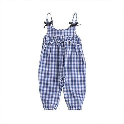 Toddler Girl's Plaid Overalls with Ruffles and Slim Shoulder Straps