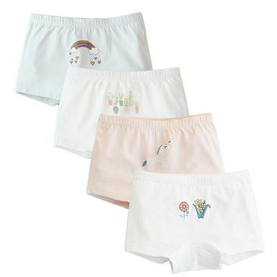 4pcs Girl's Underwear Soft Cute Cotton Boy Shorts with Simple Pattern Decoration