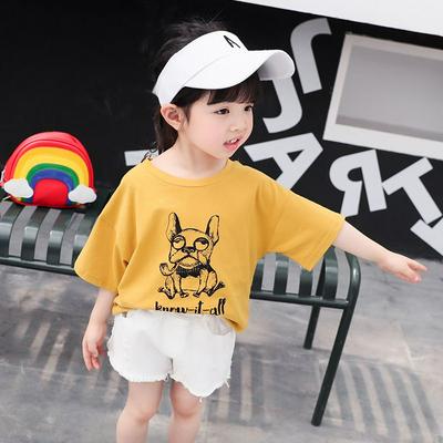 80-130cm Cartoon Dog Pattern Children Girls Summer Stylish Pure Cotton O-Neck Short Sleeves T-Shirt Children Wear