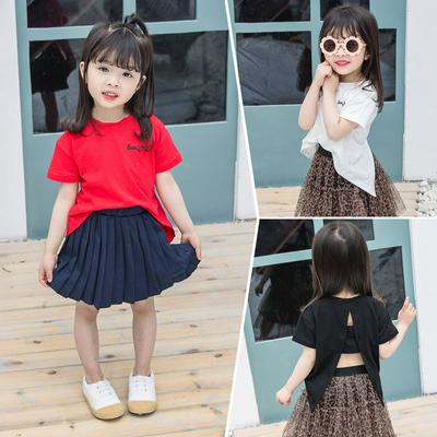 80-130cm Printed Letters Pattern Children Girls Summer Stylish Pure Cotton Backless O-Neck Short Sleeves T-Shirt Children Wear