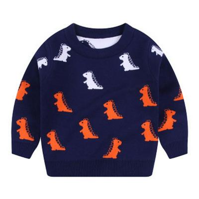 90-140cm Cartoon Small Dinosaurs Pattern Children Boy Winter Autumn Double Layer Warm Keeping Long Sleeves Knitted Sweater Children Wear