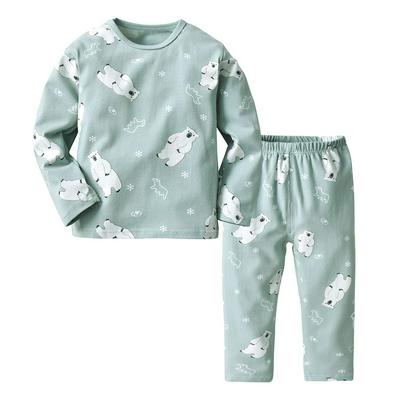 100-130cm Occident Simple Comfortable Print Polar Bear Pattern Stuffed Sanding Cotton Long-Sleeved Top + Pants Pajamas Sets Home Clothes for Children