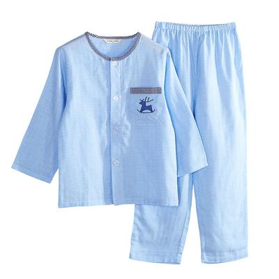 Boys Long-sleeved Pajamas Cotton Children Cartoon Cute Cardigan Top with Pants