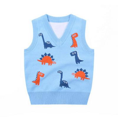 90-140cm Cartoon Dinosaurs Korean Boy's Winter Autumn Warm Keeping V-Neck Sleeveless Knitted Vest Children Wear
