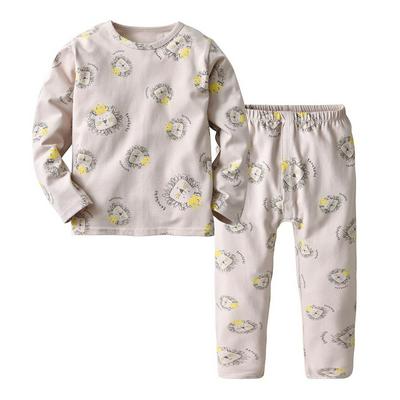 100-130cm Occident Simple Comfortable Print Lion Head Pattern Stuffed Sanding Cotton Long-Sleeved Top + Pants Pajamas Sets Home Clothes for Children 
