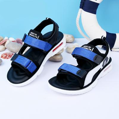 Boy's Open Sandals Non-slip Two-strap Beach Shoes Size 28 to 40(Blue)