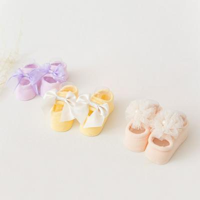 3 Pairs G231 Spring Summer Newborn Infant Baby Toddler Cute Lace Flower Bow-Knot Cotton Anti-Flip Princess Floor Socks