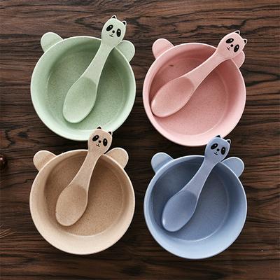 Cartoon Rabbit Anti-Hot Wheat Straw Baby Feeding Food Tableware Baby Eating Dinnerware Sets Baby Training Bowl Spoon