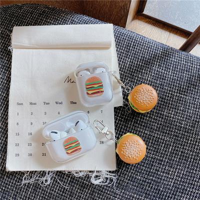 Creative Hamburger Pattern with Cute Pendant Transparent TPU Protective Bluetooth Earphone Charging Case Cover Skin for Apple Airpods 3 / Airpods Pro