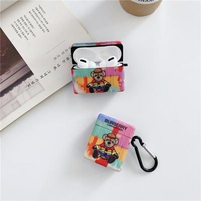 Cartoon Rainbow Bear Suitcase Pattern with Carabiner TPU Protective Bluetooth Earphone Charging Case Cover Skin for Apple Airpods 1 / 2