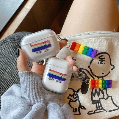 Rainbow Dog Pattern with Cute Pendant Transparent TPU Protective Bluetooth Earphone Charging Case Cover Skin for Apple Airpods 1 / 2