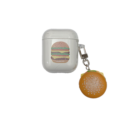 Creative Hamburger Pattern with Cute Pendant Transparent TPU Protective Bluetooth Earphone Charging Case Cover Skin for Apple Airpods 1 / 2