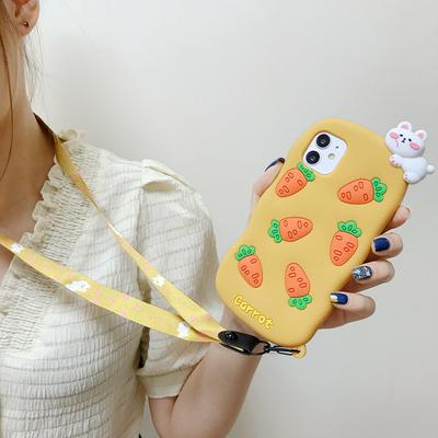 Cartoon Little Carrot Rabbit Pattern Anti-Scratch Shockproof Soft Silicone with Lanyard Back Cover Case for iPhone 11 Pro (5.8)