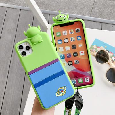 Cartoon Monster Pattern Anti-Scratch Shockproof Soft Silicone with Lanyard Back Cover Case for iPhone 12 (6.1)