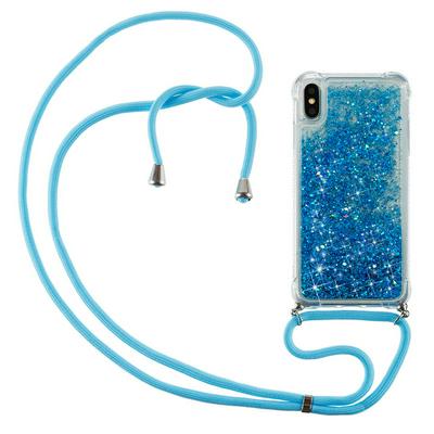 Quicksand Air Cushion Shockproof Anti-Fingerprint Soft TPU with Lanyard Neck Strap Rope and Card Slot Back Cover Case for iPhone X / XS