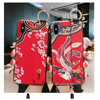 Phoenix Pattern Wrist Strap Series Anti-Scratch Soft TPU with Stand Back Cover Case for iPhone X / XS