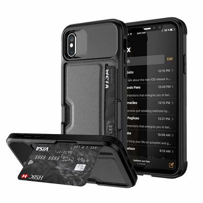 Car Magnetic Absorption Anti Fall Protection with Leather Card Slot Soft TPU Back Cover Protective Case for iPhone X / XS
