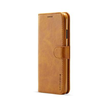 Magnetic Button Calf Pattern Shock-Absorption Side Flip PU Leather + Soft TPU Wallet Phone Case with Card Slot and Stand for iPhone Xs Max 6.5