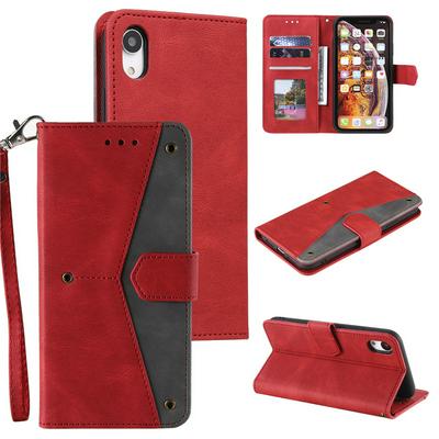 Skin Feel Calf Pattern Stitching Shockproof PU Leather + Soft TPU Wallet Phone Case with Bracket Card Slots for iPhone XR 6.1