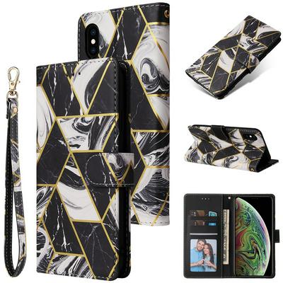 Bronzing Marble Stitching Geometric Patterns Shockproof and Scratchproof PU Leather+TPU Wallet Phone Case for iPhone Xs Max 6.5