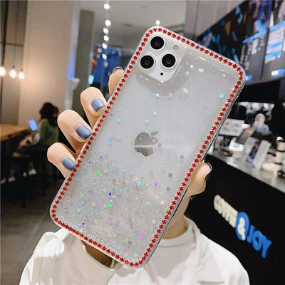 Drop Glue Quicksand Silver Foil Shockproof Diamond Studded Edge Transparent Soft TPU Back Cover Case for iPhone 11 6.1