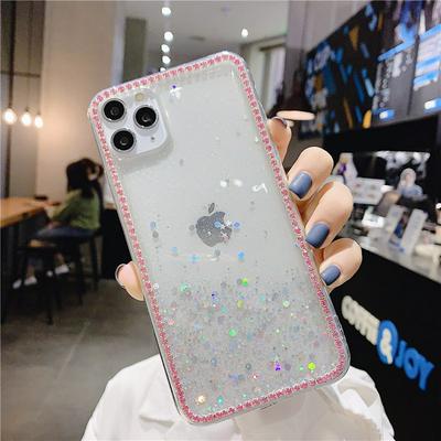 Drop Glue Quicksand Silver Foil Shockproof Diamond Studded Edge Transparent Soft TPU Back Cover Case for iPhone 11 6.1