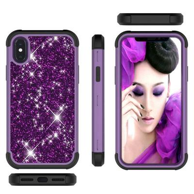 Glitter Powder 3 in 1 Shockproof Detachable Hard PC Back + Soft Silicone + Hard PC Bumper Frame Back Cover Protective Case for iPhone X / XS
