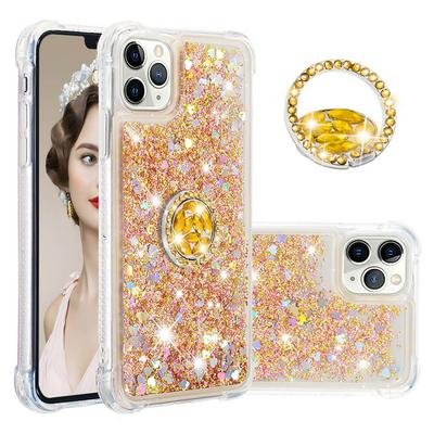 Quicksand with Diamond Studded Ring Stand Support Soft TPU Back Cover Case for Apple iPhone 11 Pro(5.8) 