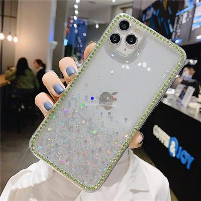 Drop Glue Quicksand Silver Foil Shockproof Diamond Studded Edge Transparent Soft TPU Back Cover Case for iPhone 11 6.1