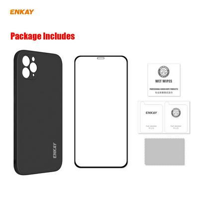 2 in 1 ENKAY ENK-PC0662 Straight Edge Liquid Silicone Anti-fall Soft Phone Case+Full Glue 0.26mm 9H 2.5D Full Screen Tempered Glass Protective Film for iPhone 11 Pro Max(6.5)