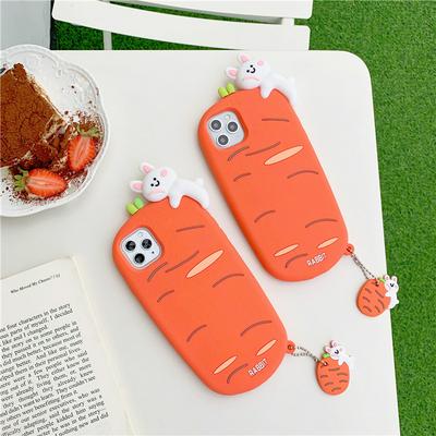 3D Cartoon Carrot Rabbit Anti-Scratch Shockproof Soft Silicone Back Cover Case for iPhone 12 (5.4)