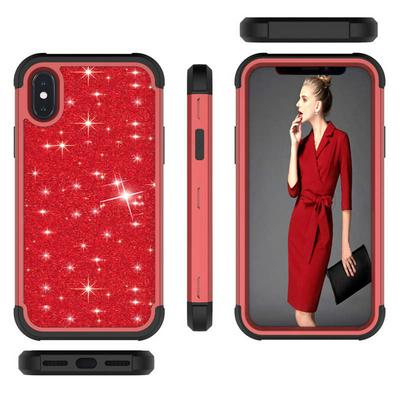 Glitter Powder 3 in 1 Shockproof Detachable Hard PC Back + Soft Silicone + Hard PC Bumper Frame Back Cover Protective Case for iPhone Xs Max 6.5