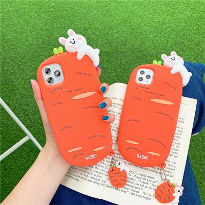 3D Cartoon Carrot Rabbit Anti-Scratch Shockproof Soft Silicone Back Cover Case for iPhone 12 (6.1)