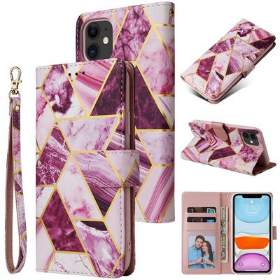 Bronzing Marble Stitching Geometric Patterns Shockproof and Scratchproof PU Leather+TPU Wallet Phone Case for iPhone 11 Pro(5.8)