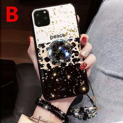 Bling Sparkle Glitter Gold Foil Hard PC with Diamond Studded Stand Holder and Strip Shockproof Anti-Scratch Back Cover Case for Apple iPhone 11 Pro(5.8) 