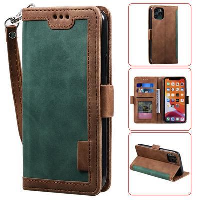 Retro Stitching Color Wrist Strap Style Side Flip Anti-Drop PU Leather + Soft TPU Picture Frame Card Slots with Magnetic Buckle and Stand Wallet Case for iPhone 12 Pro Max (6.7)