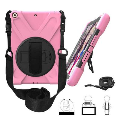 Pirate King 3 in 1 Silicone Skin + Hard PC Inner Shell Kickstand with Hand Band Strap and Detachable Shoulder Strap Back Cover Protective Case for iPad Air 2 / 6