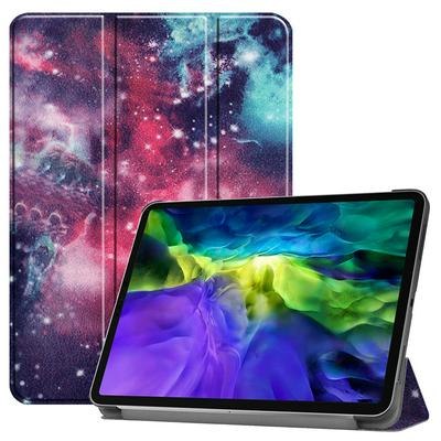 Colored Painting Tri-Fold Folding Auto Sleep Wake Function Magnetically Wireless Charge Attached PU Leather with Stand Protective Case for iPad Pro 12.9 (2020)